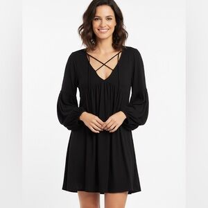 Forever 21 brand new Black Criss-Cross V-Neck ballon sleeves Mini Dress  size S
